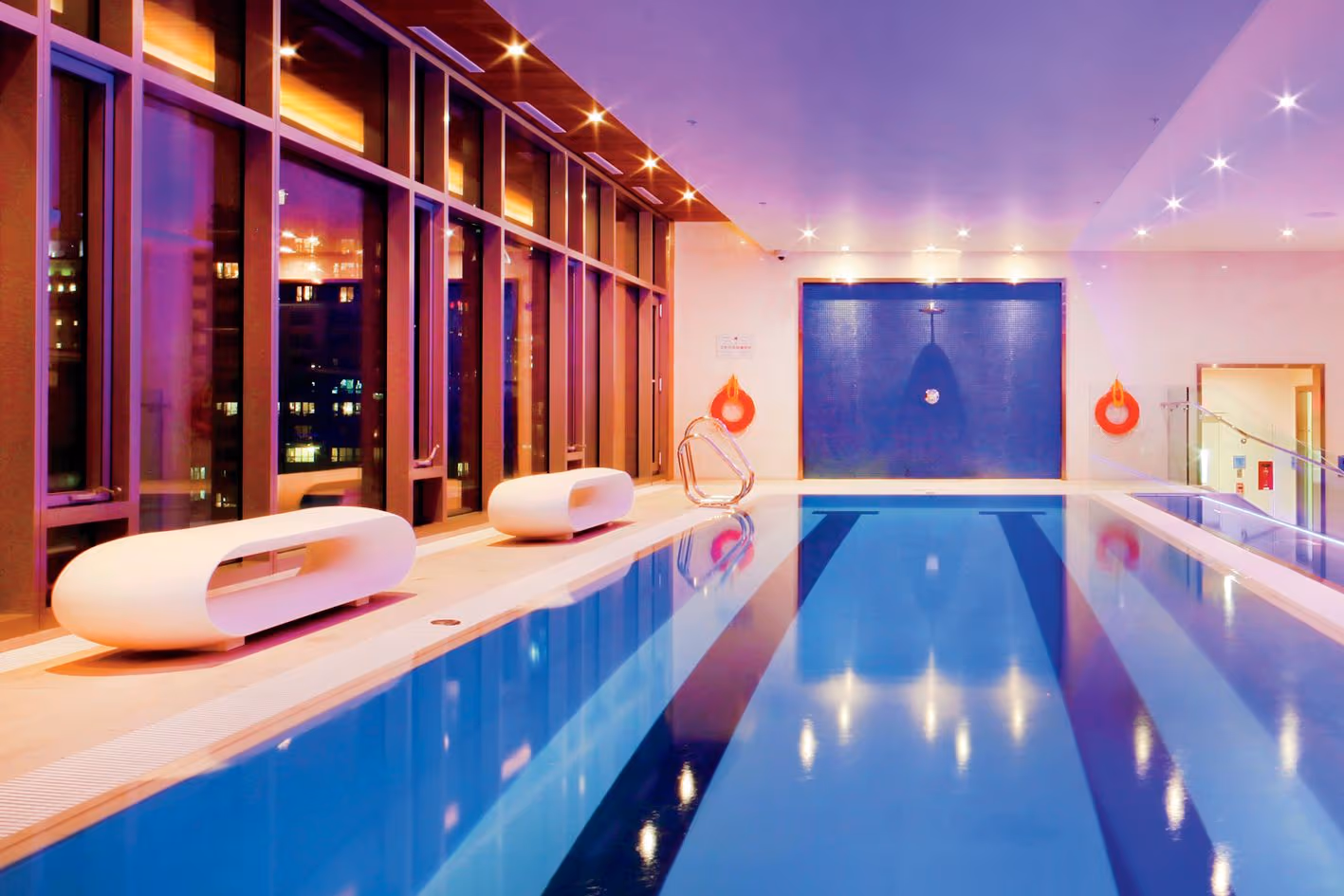 The indoor saltwater pool overlooking downtown Montréal at The Ritz-Carlton