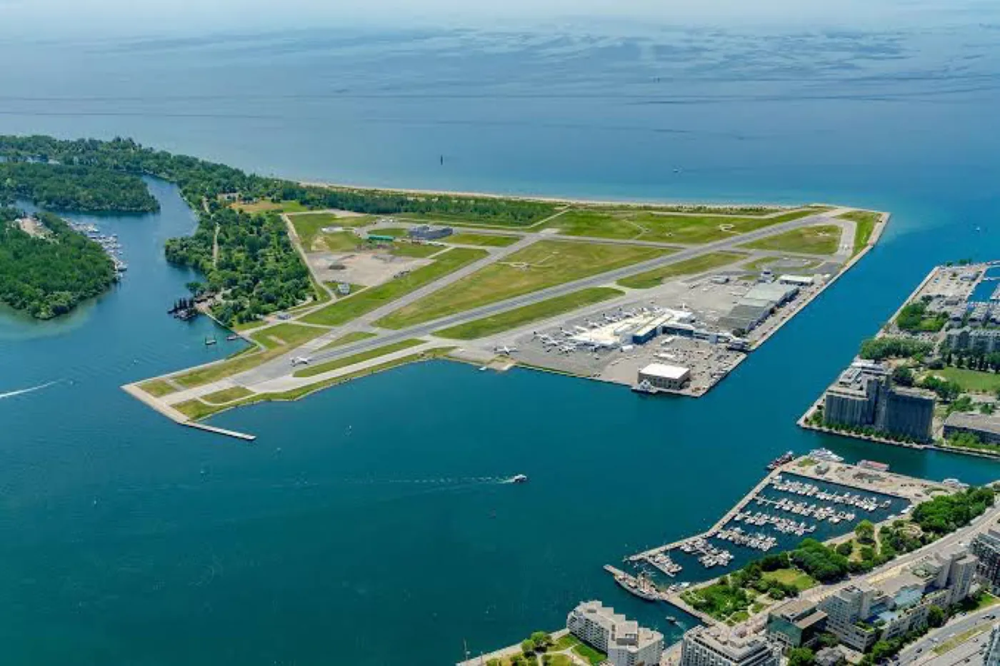 Billy Bishop airport on Toronto Island, from the air